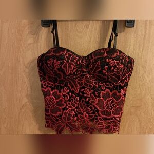 Red black embroidered bustier